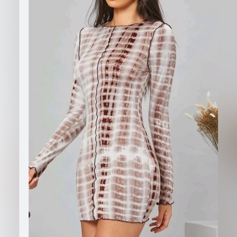 Brown lettuce trim tie dye dress